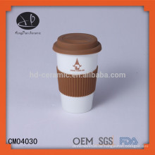 Porzellan-Reise-Kaffeetasse, Werbegeschenk-Becher mit Silikon-Deckel, Keramik-Tasse